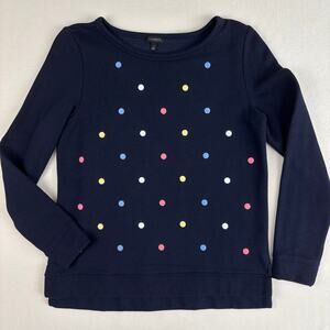 TALBOTS Womens Small Fleece Lined Cotton Modal Top Embroidered Polka Dot